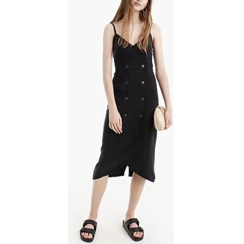 New J. Crew Black Strappy Double Breasted Japanese Cupro‎ Dress Size 4
